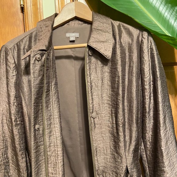 J. Jill  Metallic Copper Tie Belt Jacket Coat Zip Up Button Casual, size 12 - Picture 3 of 6